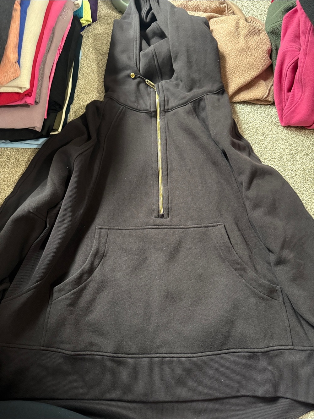 Lululemon dark brown Half-Zip Hooded Sweatshirt with Front Pocket